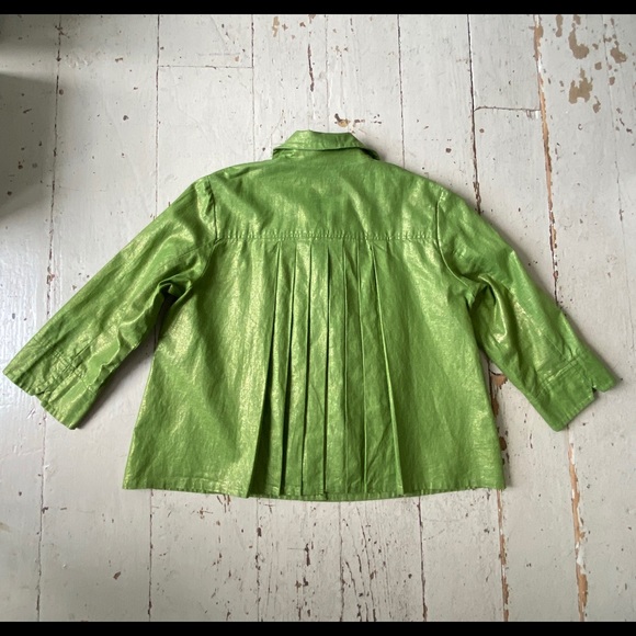 Chico's Jackets & Blazers - Chico’s Metallic Green Linen Jacket Size 2
